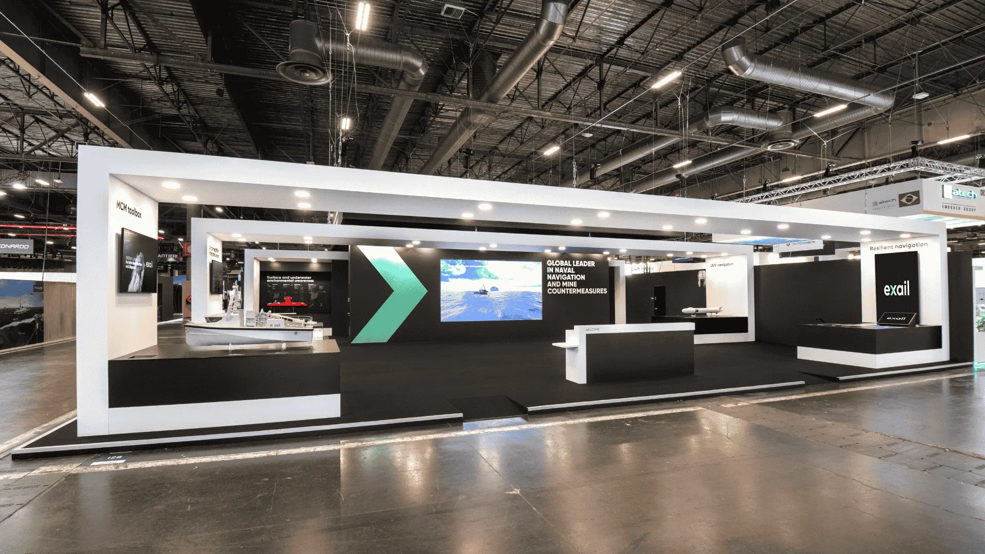 Modern naval technology trade show exhibition booth