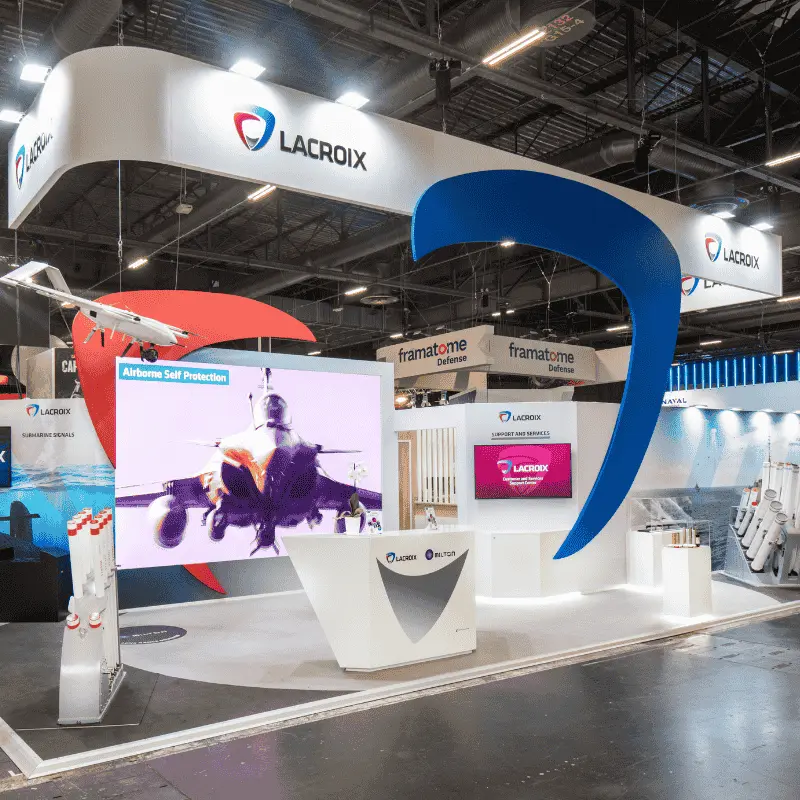 LACROIX defense trade show booth with jet display