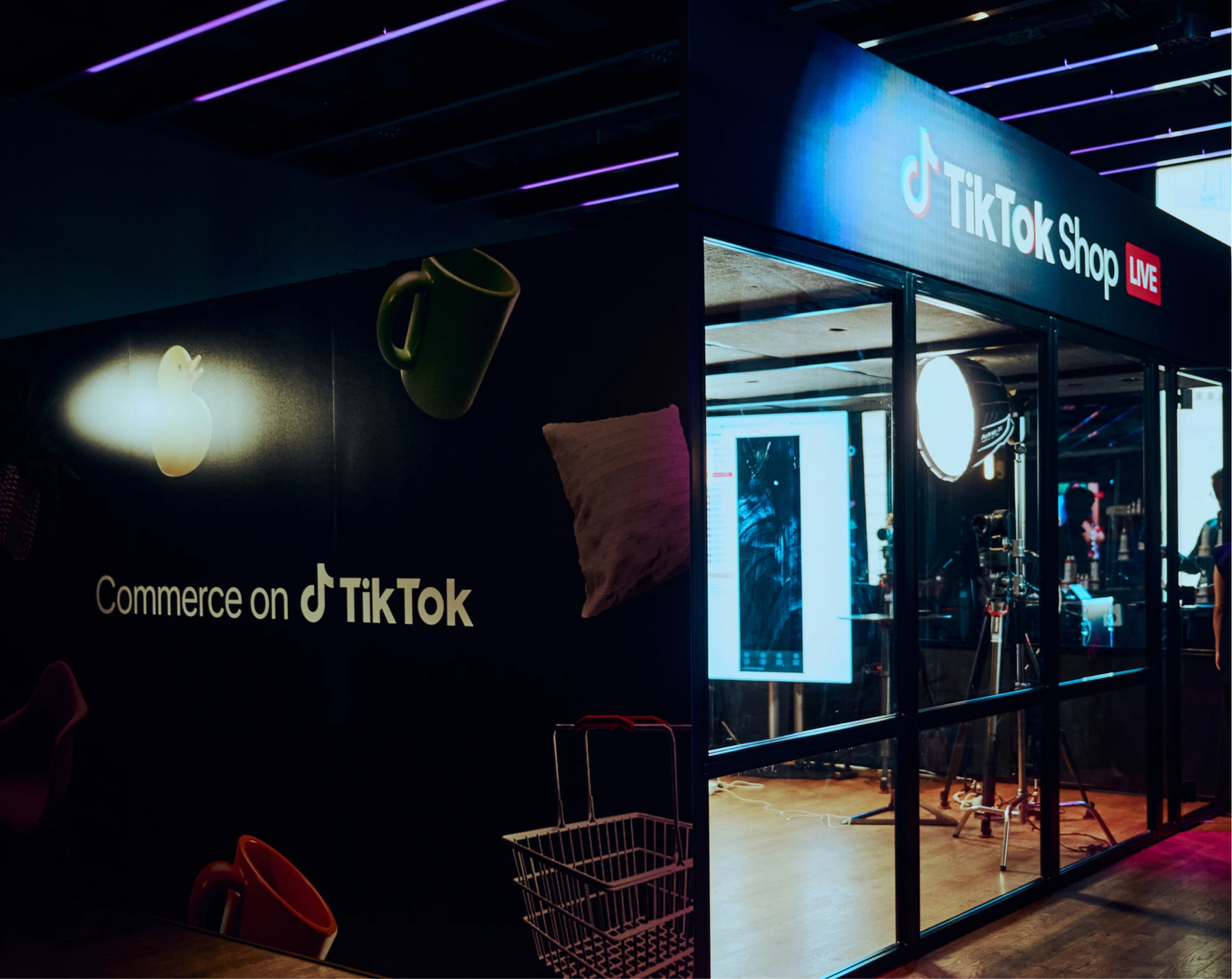 TikTok Shop Live studio booth with filming equipment