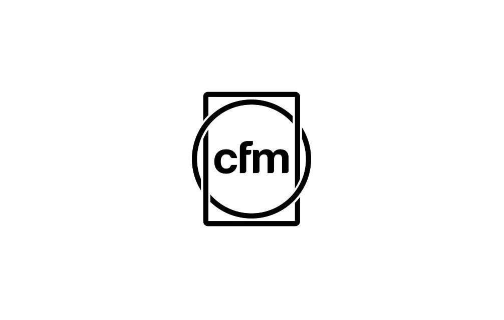Dark circular logo on black background